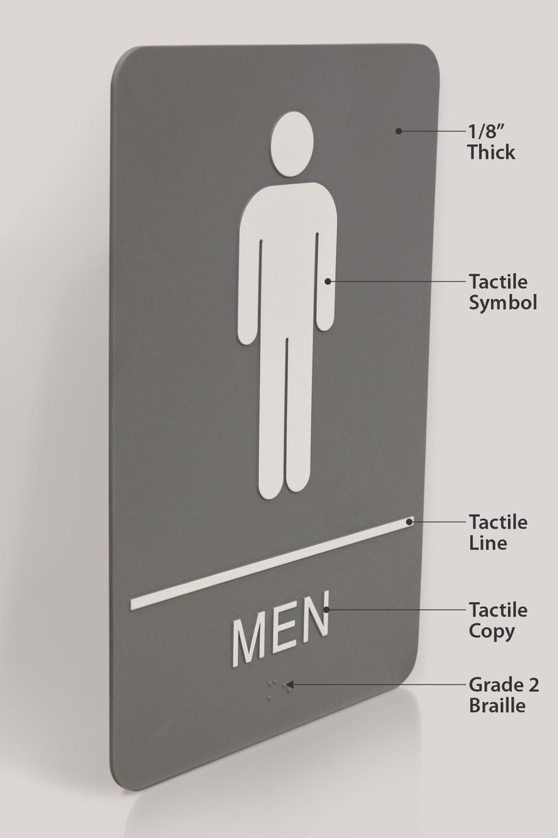 Headline Sign 5216 Men's Restroom ADA Sign with Grade 2 Braille and Tactile Graphics, 6" x 9", Gray/White, Made in USA - Image 5